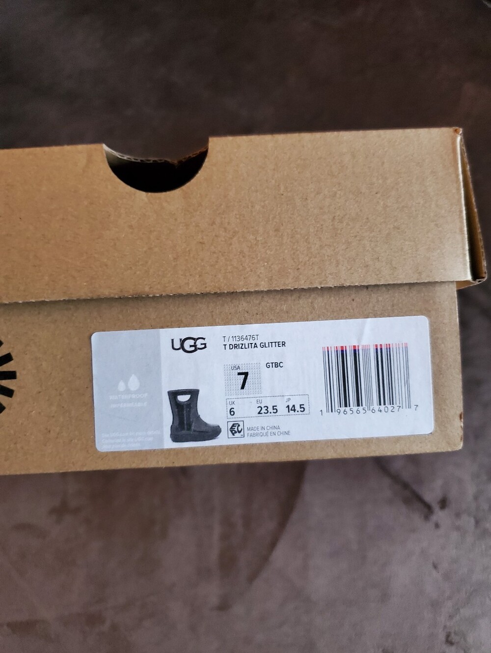 UGG Kids Black Glitter Rain Boots with Side Handles - Picture 2 of 7